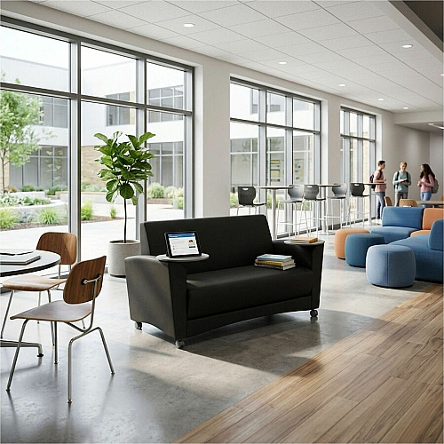 Learniture Common Area Sofa with Tablet Arms 48.50" Seat Width - Wood Frame - 63.3" x 29" x 33.3" Overall Dimension - Polyurethane, Foam Seat (LNT1701BKCS)