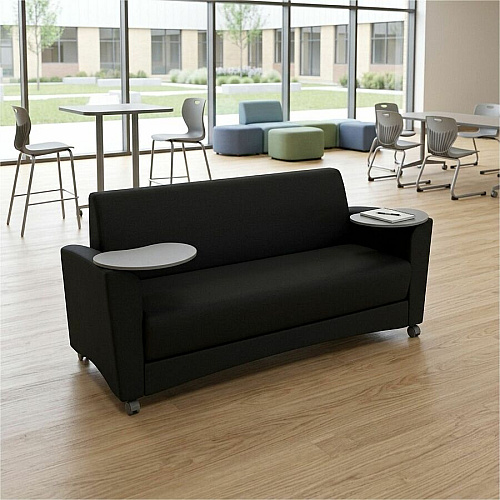 Learniture Common Area Sofa with Tablet Arms 48.50" Seat Width - Wood Frame - 63.3" x 29" x 33.3" Overall Dimension - Polyurethane, Foam Seat (LNT1701BKCS)