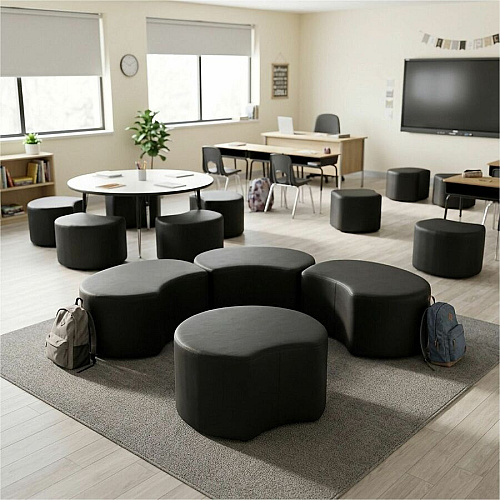 Learniture Shapes Series II Crescent Soft Seating Vinyl Seat Material - Engineered Wood Frame Material - Black Smooth Grain - Foam (LNT1014BKA)