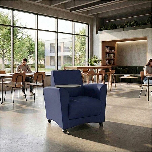 Learniture Shapes Series II Common Area Chair w/Tablet Arm Foam, Vinyl, Polyurethane Seat Material - Wood Frame Material - Navy Smooth Grain - Armrest (LNT1601266GT)