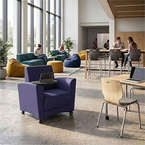 Learniture Shapes Series II Common Area Chair w/Tablet Arm Foam, Vinyl, Polyurethane Seat Material - Wood Frame Material - Navy Smooth Grain - Armrest (LNT1601266GT)