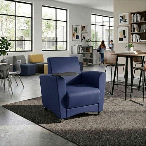 Learniture Shapes Series II Common Area Chair w/Tablet Arm Foam, Vinyl, Polyurethane Seat Material - Wood Frame Material - Navy Smooth Grain - Armrest (LNT1601266GT)