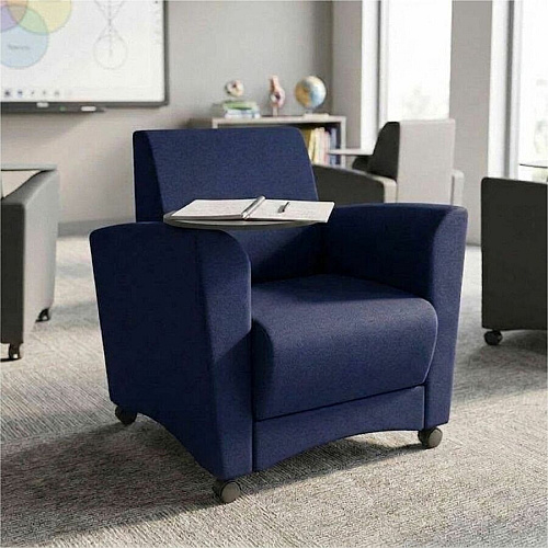 Learniture Shapes Series II Common Area Chair w/Tablet Arm Foam, Vinyl, Polyurethane Seat Material - Wood Frame Material - Navy Smooth Grain - Armrest (LNT1601266GT)