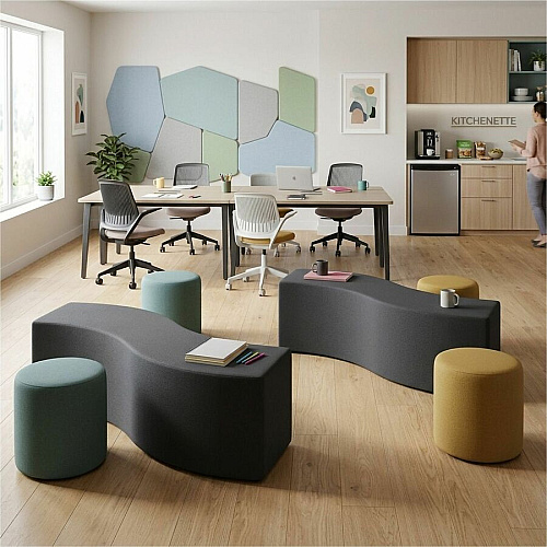 Learniture Shapes Series II Soft Seating Wave Bench Vinyl Seat Material - Engineered Wood Frame Material - Black Smooth Grain - Foam (LNT1076BK)