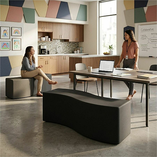 Learniture Shapes Series II Soft Seating Wave Bench Vinyl Seat Material - Engineered Wood Frame Material - Black Smooth Grain - Foam (LNT1076BK)