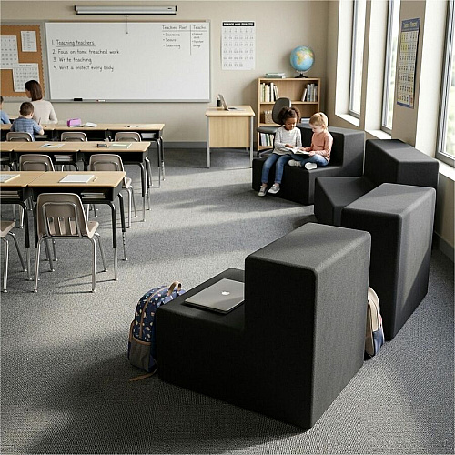 Learniture Shapes Series II 2-Tier Soft Seating Foam, Vinyl Seat Material - Engineered Wood Frame Material - Black Smooth Grain - Rubber (LNTSS2BK)