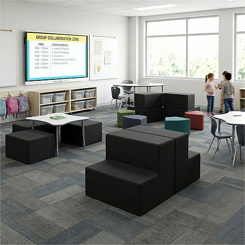 Learniture Shapes Series II 2-Tier Soft Seating Foam, Vinyl Seat Material - Engineered Wood Frame Material - Black Smooth Grain - Rubber (LNTSS2BK)