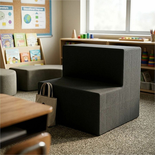 Learniture Shapes Series II 2-Tier Soft Seating Foam, Vinyl Seat Material - Engineered Wood Frame Material - Black Smooth Grain - Rubber (LNTSS2BK)