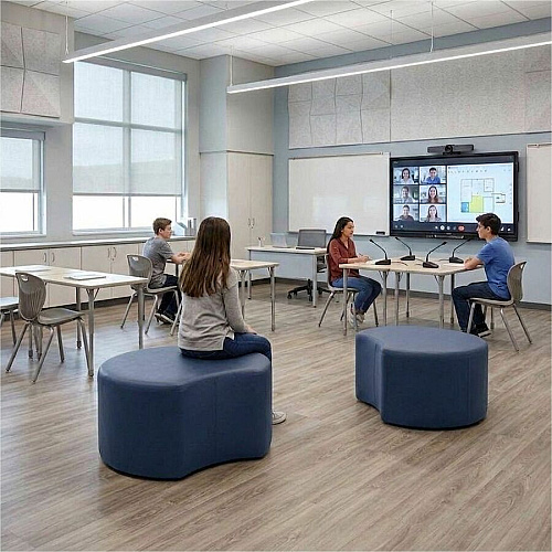 Learniture Shapes Series II Crescent Soft Seating Vinyl Seat Material - Engineered Wood Frame Material - Navy - Foam (LNT1014266A)