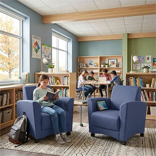 Learniture Shapes Series II Common Area Chair Foam, Vinyl, Polyurethane Seat Material - Wood Frame Material - Navy Smooth Grain - Armrest (LNT1600268)
