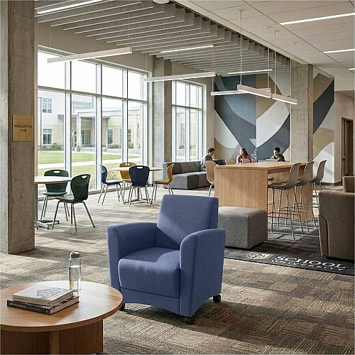 Learniture Shapes Series II Common Area Chair Foam, Vinyl, Polyurethane Seat Material - Wood Frame Material - Navy Smooth Grain - Armrest (LNT1600268)