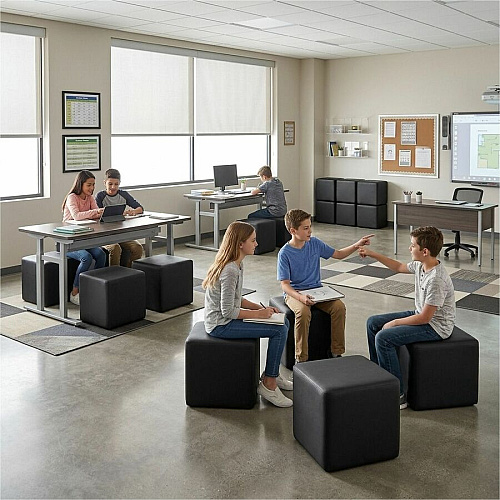 Learniture Shapes Series II Modular Cube Soft Seating Vinyl Seat Material - Engineered Wood Frame Material - Black - Foam (LNT1001BK)