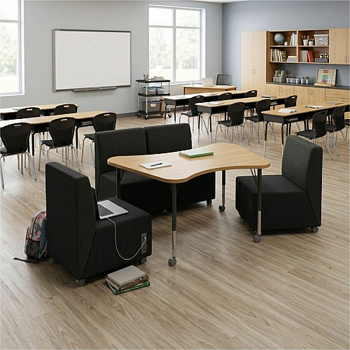Learniture Shapes Series II Chair w/Charging Ports Engineered Wood Frame Material - Black Smooth Grain - Foam, Vinyl (LNT1022BKA)
