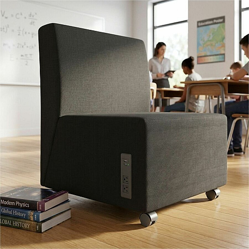 Learniture Shapes Series II Chair w/Charging Ports Engineered Wood Frame Material - Black Smooth Grain - Foam, Vinyl (LNT1022BKA)