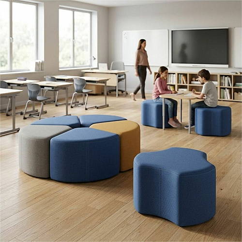 Learniture Shapes Series II Cog Modular Soft Seating Vinyl Seat Material - Engineered Wood Frame Material - Navy - Foam (LNT1015266A)