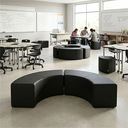 Learniture Shapes Series II S-Curve Soft Seating Vinyl Seat Material - Engineered Wood Frame Material - Black Smooth Grain - Foam (LNT1013BKA)