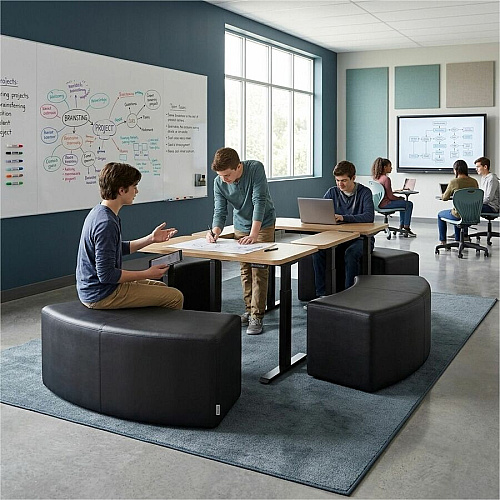 Learniture Shapes Series II S-Curve Soft Seating Vinyl Seat Material - Engineered Wood Frame Material - Black Smooth Grain - Foam (LNT1013BKA)