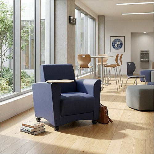Learniture Shapes Series II Common Area Chair w/Tablet Arm Foam, Vinyl, Polyurethane Seat Material - Wood Frame Material - Navy Smooth Grain - Armrest (LNT1601266MP)