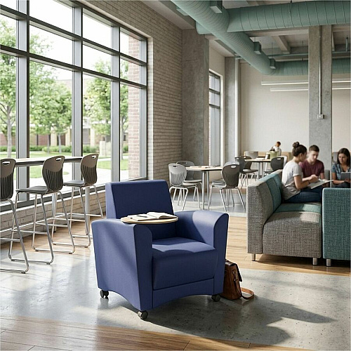 Learniture Shapes Series II Common Area Chair w/Tablet Arm Foam, Vinyl, Polyurethane Seat Material - Wood Frame Material - Navy Smooth Grain - Armrest (LNT1601266MP)