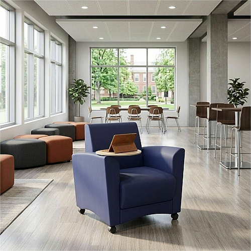 Learniture Shapes Series II Common Area Chair w/Tablet Arm Foam, Vinyl, Polyurethane Seat Material - Wood Frame Material - Navy Smooth Grain - Armrest (LNT1601266MP)
