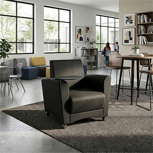 Learniture Shapes Series II Common Area Chair w/Tablet Arm Foam, Vinyl, Polyurethane Seat Material - Wood Frame Material - Black Smooth Grain - Armrest (LNT1601BKGT)