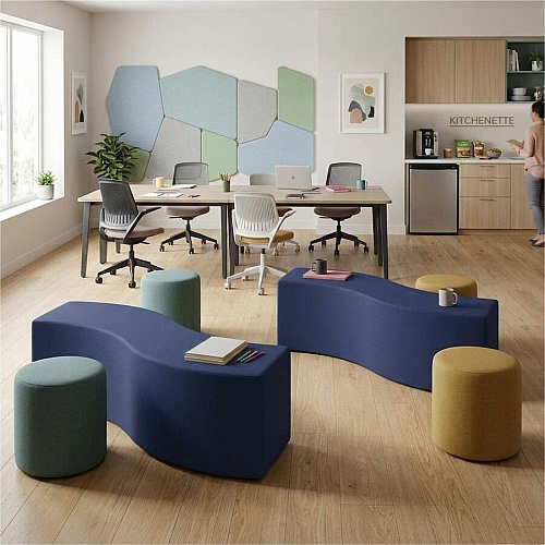 Learniture Shapes Series II Soft Seating Wave Bench Vinyl Seat Material - Engineered Wood Frame Material - Navy - Foam (LNT1076266)