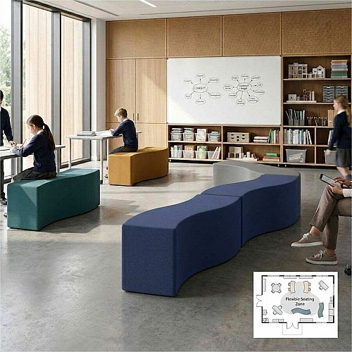 Learniture Shapes Series II Soft Seating Wave Bench Vinyl Seat Material - Engineered Wood Frame Material - Navy - Foam (LNT1076266)