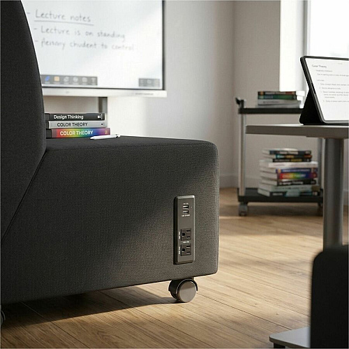 Learniture Shapes Series II Soft Seating Sofa w/Charging Ports Wood Frame - 51.5" x 28.5" x 32" Overall Dimension - Vinyl, Polyurethane, Foam Seat (LNT1023BKA)