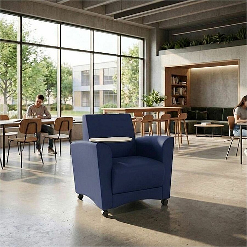Learniture Shapes Series II Common Area Chair w/Tablet Arm Foam, Vinyl, Polyurethane Seat Material - Wood Frame Material - Navy Smooth Grain - Armrest (LNT1601266CS)