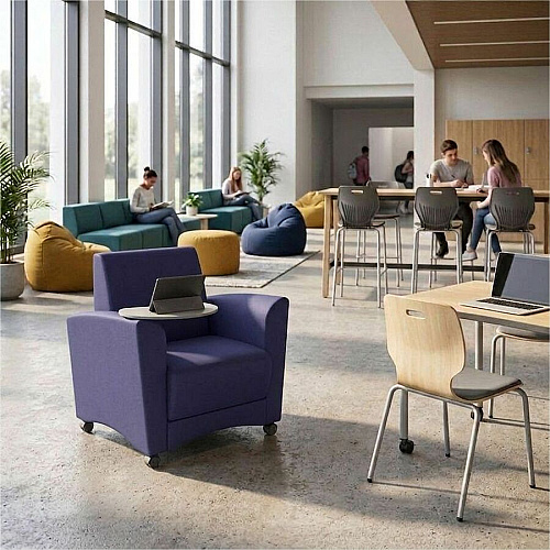 Learniture Shapes Series II Common Area Chair w/Tablet Arm Foam, Vinyl, Polyurethane Seat Material - Wood Frame Material - Navy Smooth Grain - Armrest (LNT1601266CS)