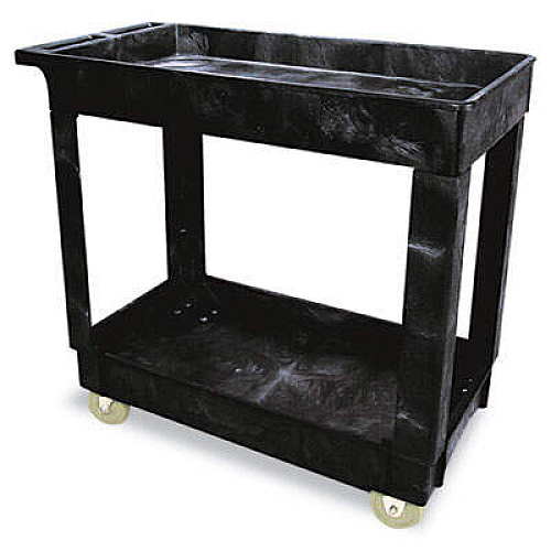 Rubbermaid Commercial 9T6600 Heavy-Duty Utility Cart 2 Shelf - 500 lb Capacity - 4 Casters - 5" Caster Size - 34.25" Length x 17.37" Width x 31.50" Height - Black - 1 Each (9T6600BLA)