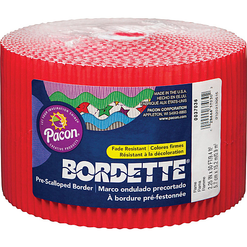 Bordette Decorative Border Rectangle with Scalloped Trim Shape - Pin-up - Flame - Fadeless - 4" Height x 2.25" Width x 600" Length - Dark Red - Paper - 1 Roll (37034)