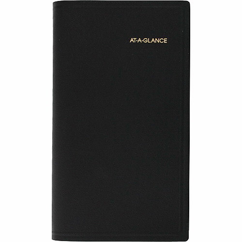 At-A-Glance Monthly Planner, Black, Pocket, 3 1/2" x 6" Monthly - 13 Month - January 2026 to January 2027 - 1 Month Double Page Layout - 3 1/2" x 6 1/8" Sheet Size - Black - Simulated Leather, Faux Leather - Pocket, Phone Directory, Unruled Dail (7006405)