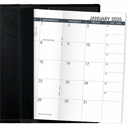 At-A-Glance Monthly Planner, Black, Pocket, 3 1/2" x 6" Monthly - 13 Month - January 2026 to January 2027 - 1 Month Double Page Layout - 3 1/2" x 6 1/8" Sheet Size - Black - Simulated Leather, Faux Leather - Pocket, Phone Directory, Unruled Dail (7006405)