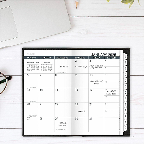 At-A-Glance Monthly Planner, Black, Pocket, 3 1/2" x 6" Monthly - 13 Month - January 2026 to January 2027 - 1 Month Double Page Layout - 3 1/2" x 6 1/8" Sheet Size - Black - Simulated Leather, Faux Leather - Pocket, Phone Directory, Unruled Dail (7006405)