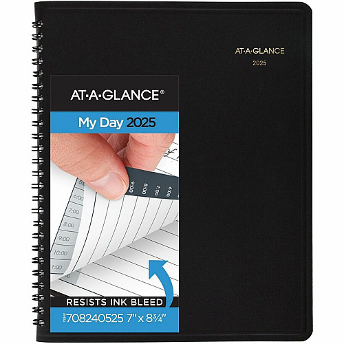 At-A-Glance 24-HourAppointment Book Planner Medium - Julian Dates - Daily - 1 Year - January 2026 to December 2026 - 12:00 AM to 11:00 PM - Hourly - 1 Day Single Page Layout - 7" x 8 3/4" Sheet Size - White Sheet - Wire Bound - Black - Simulated (7082405)