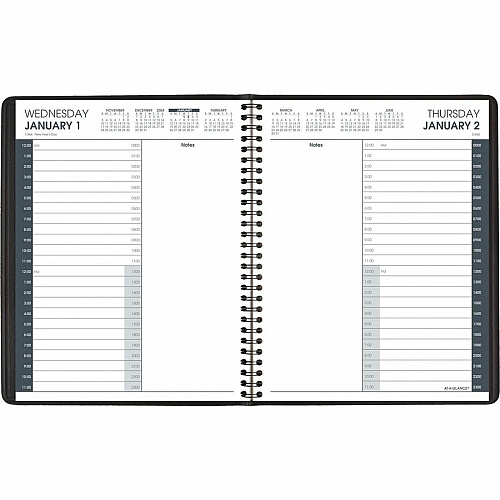 At-A-Glance 24-HourAppointment Book Planner Medium - Julian Dates - Daily - 1 Year - January 2026 to December 2026 - 12:00 AM to 11:00 PM - Hourly - 1 Day Single Page Layout - 7" x 8 3/4" Sheet Size - White Sheet - Wire Bound - Black - Simulated (7082405)
