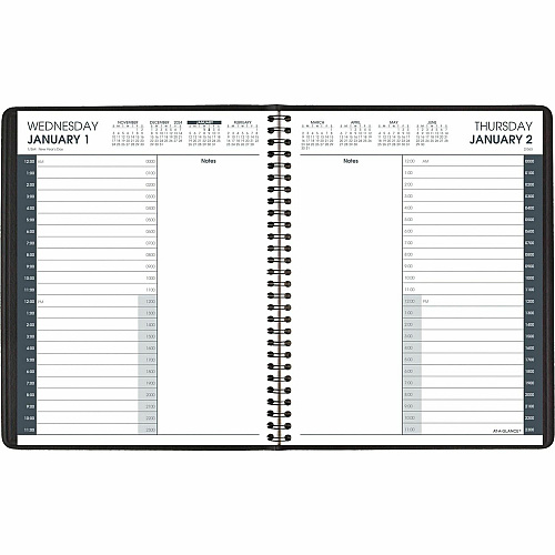 At-A-Glance 24-HourAppointment Book Planner Medium - Julian Dates - Daily - 1 Year - January 2026 to December 2026 - 12:00 AM to 11:00 PM - Hourly - 1 Day Single Page Layout - 7" x 8 3/4" Sheet Size - White Sheet - Wire Bound - Black - Simulated (7082405)
