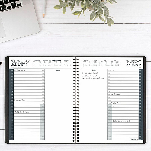 At-A-Glance 24-HourAppointment Book Planner Medium - Julian Dates - Daily - 1 Year - January 2026 to December 2026 - 12:00 AM to 11:00 PM - Hourly - 1 Day Single Page Layout - 7" x 8 3/4" Sheet Size - White Sheet - Wire Bound - Black - Simulated (7082405)