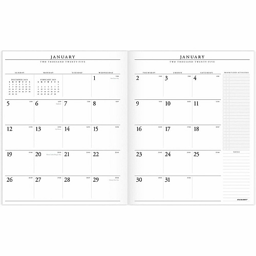 At-A-Glance Executive Padfolio Refill for 70-290 Large - Julian Dates - Monthly - 13 Month - January 2026 to January 2027 - 1 Month Double Page Layout - 9" x 11" Sheet Size - White Sheet - Stapled - White - Paper - Bleed Resistant - 1 Each (7090910)