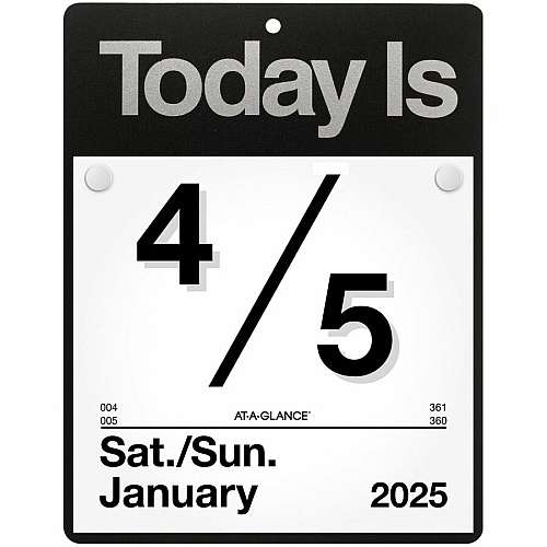 At-A-Glance Today Is Wall Calendar Large - Julian Dates - Daily - 12 Month - January 2026 to December 2026 - 1 Day Single Page Layout - 8 1/2" x 8" Sheet Size - White Sheet - Black - Poly, Paper - Eyelet, Unruled Daily Block, Flexible - 1 Each (K400)