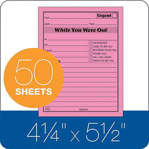 Adams Neon While You Were Out Message Pads 50 Sheet(s) - Gummed - 4" x 5" Sheet Size - Assorted - Assorted Sheet(s) - 6 / Pack (9711NEON)