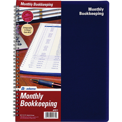 Adams Monthly Bookkeeping Record Book Spiral Bound - White Sheet(s) - Blue, Yellow Print Color - 1 Each (AFR71)