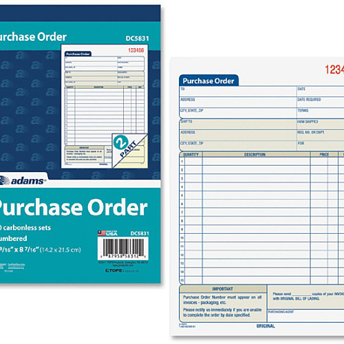 Adams Carbonless Purchase Order Statement Tape Bound - 2 Part - Carbonless Copy - 5.56" x 8.43" Sheet Size - 2 x Holes - White, Canary - Assorted Sheet(s) - 1 Each (DC5831)