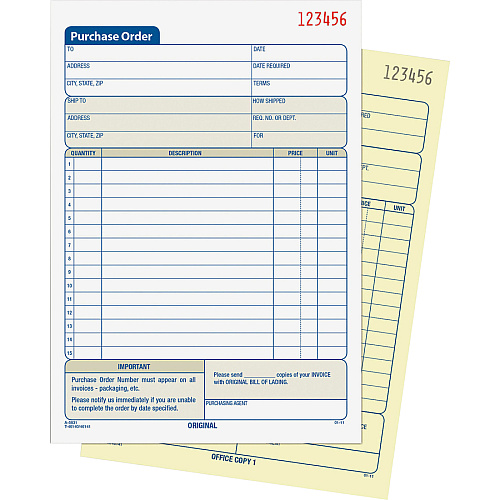 Adams Carbonless Purchase Order Statement Tape Bound - 2 Part - Carbonless Copy - 5.56" x 8.43" Sheet Size - 2 x Holes - White, Canary - Assorted Sheet(s) - 1 Each (DC5831)