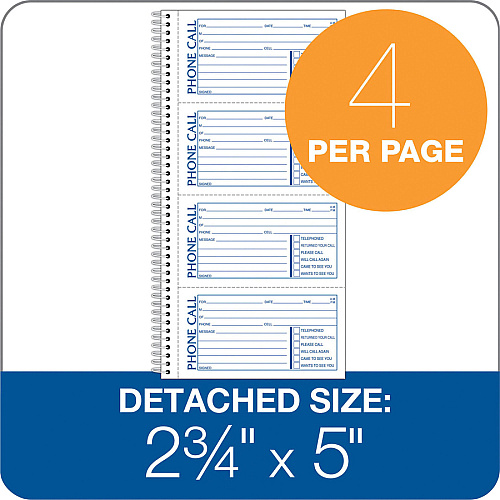 Adams Spiral Bound Phone Message Books 400 Sheet(s) - Spiral Bound - 2 Part - 5.25" x 11" Sheet Size - Assorted Sheet(s) - Recycled - 1 Each (SC1154D)