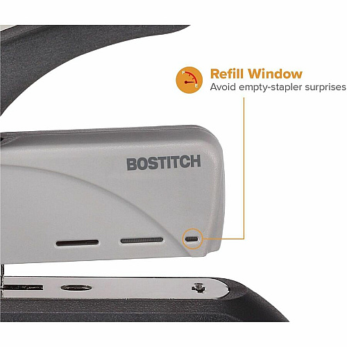 Bostitch Spring-Powered Antimicrobial Heavy Duty Stapler Staples Upto 60 Sheet - Staple Size: 0.31" , 0.38" - 2.62" Throat Depth - Black, Gray - Steel, Rubber, Plastic - 1 Each (1200)