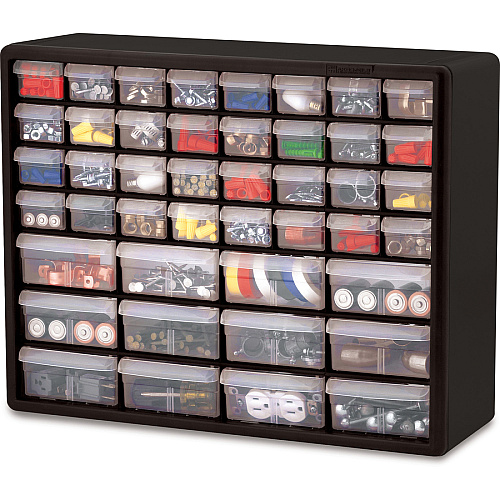 Akro-Mils 44-Drawer Plastic Storage Cabinet 44 Compartment(s) - 15.80" Height6.40" Depth x 20" Length - Unbreakable, Stackable, Finger Grip - Black - Polystyrene - 1 Each (10144)