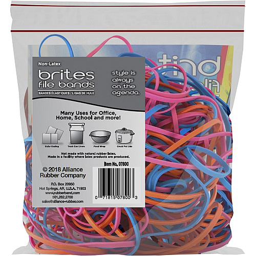 Brites File Bands Size: #117B - 7" Length x 0.1" Width - Reusable, Elastic, Stretchable, Latex-free, Freezer Safe, Microwave Safe, Durable - Pink, Blue, Orange - 50 / Pack (07800)