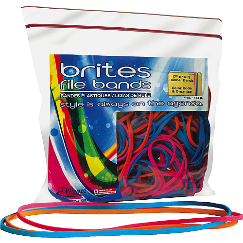 Brites File Bands Size: #117B - 7" Length x 0.1" Width - Reusable, Elastic, Stretchable, Latex-free, Freezer Safe, Microwave Safe, Durable - Pink, Blue, Orange - 50 / Pack (07800)